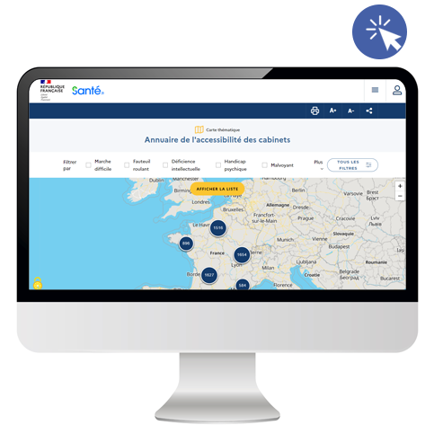 Page d'accueil de santé.fr, l'annuaire de l'accessibilité des cabinets