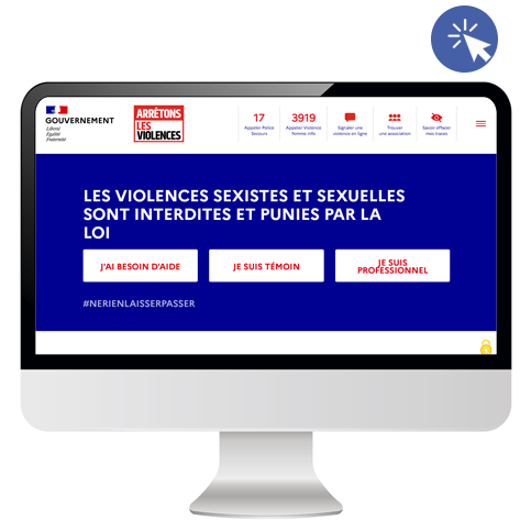 Image d'un écran d'ordinateur avec la page d'accueil du site "Arrêtons les violences"