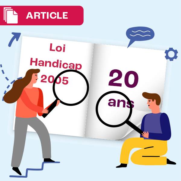 Illustration de 2 personnes avec une loupe examinant la loi handicap