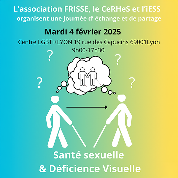 Visuel avec 2 personnages avec une canne symbolisant la déficience visuelle