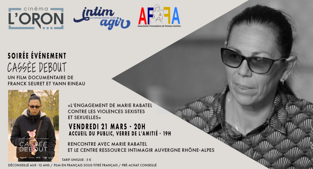 Invitation avec photo de Marie Rabatel à la projection du film Cassée debout