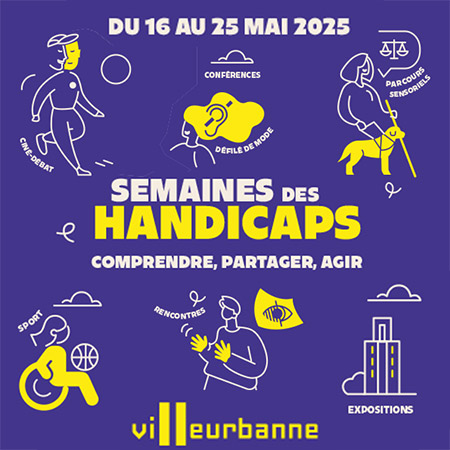 Affiche pour la semaine des handicaps de la Ville de Villeurbanne avec des picots symbolisant le handicap
