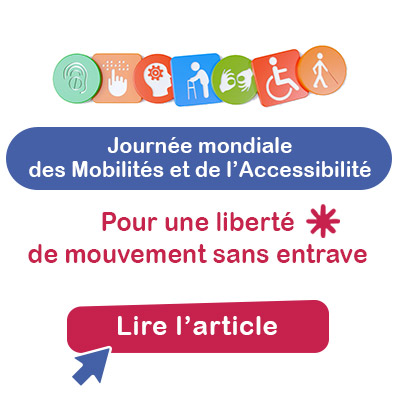 Illustration avec les pictogrammes des handicap invitant à cliquer pour lire l'article sur les mobilités