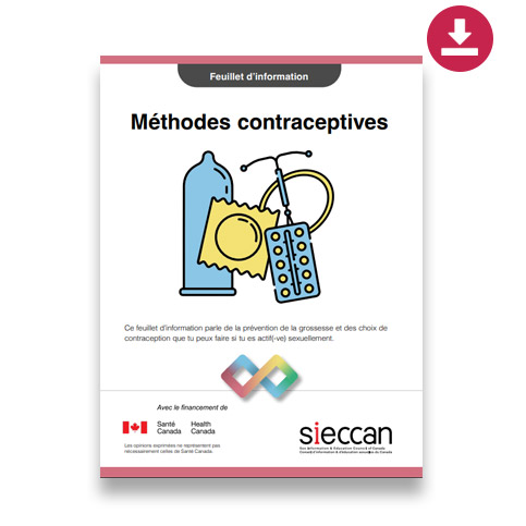 Couverture du feuillet « Méthodes contraceptives », qui présente les moyens de prévenir une grossesse et les options de contraception.