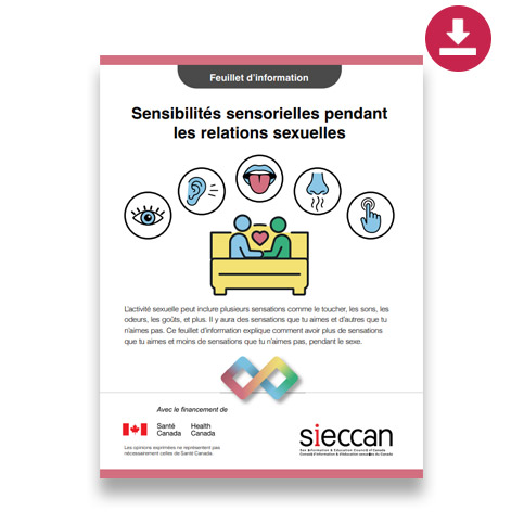 Couverture du feuillet « Sensibilités sensorielles pendant les relations sexuelles », qui propose des conseils pour mieux vivre les sensations et le plaisir sexuel.